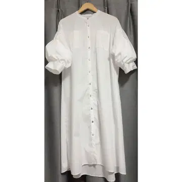 소매 볼륨 밴드 카라 셔츠 원피스 퍼프 슬리브