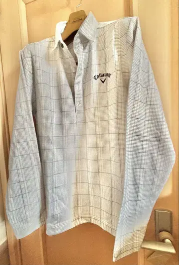 새상품급! Callaway 체크 무늬 긴팔 피케 셔츠 화이트 L 사이즈