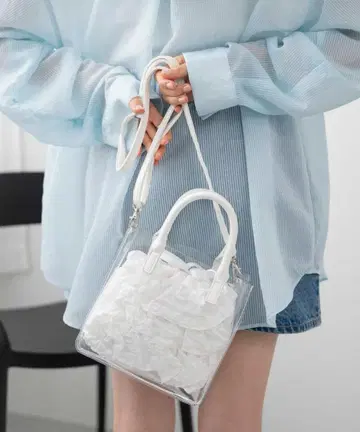 WEGO 복조리 포함 클리어 숄더 시어 x 프릴 화이트 깅엄 (화이트)