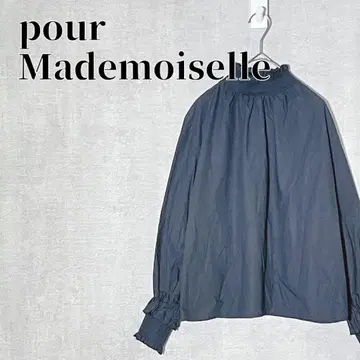 pour Mademoiselle 하이넥 긴팔 프릴 블라우스 면 100%