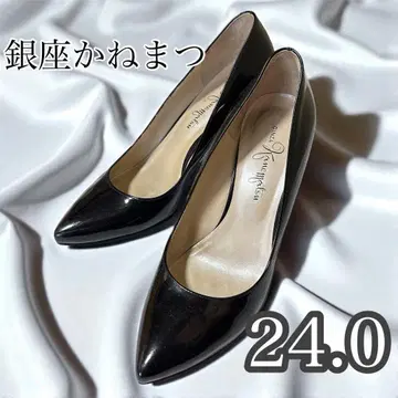 [새상품급] [24 cm] 긴자 카네마츠 스틸레토 에나멜 펌프스 블랙
