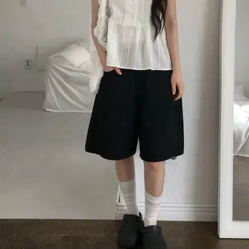 anyonemore 핀턱 코튼 버뮤다 와이드 팬츠