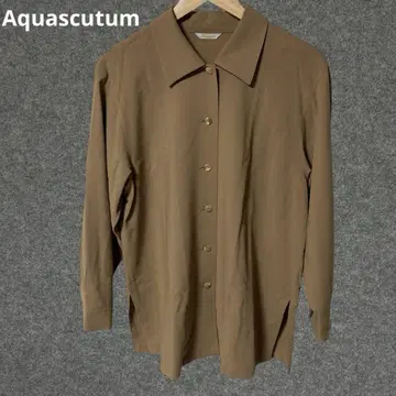 Aquascutum 브라운 버튼 울 100% 긴팔 셔츠
