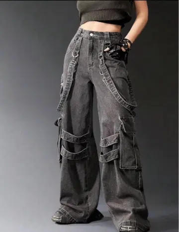 SHEIN 데님 y2k 지뢰계 그런지 카고 팬츠 스트랩 XL 사이즈