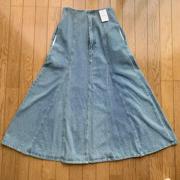 데님 플레어 롱 스커트 밴딩