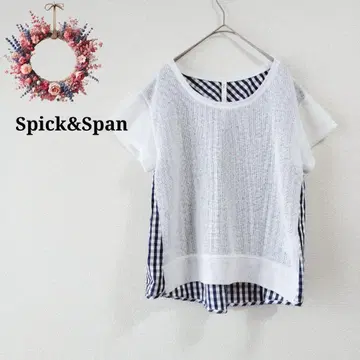 Spick & Span 이소재 메쉬 상의 체크 시스루 절개 티셔츠