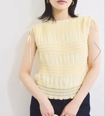 VIS 플리츠 시어 셔링 블라우스 크림