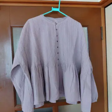 [미사용품] TSUHARU 연보라 플리츠 긴팔 블라우스