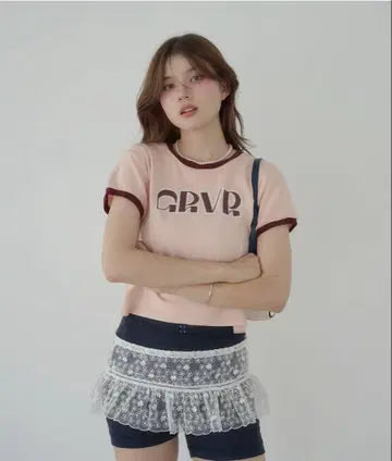 GROVE 핑크 로고 반팔 티셔츠