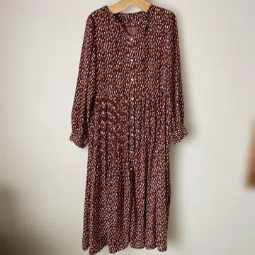 브라운 프린트 패턴 롱 원피스