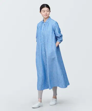 무인양품 여성 린넨 워싱 긴팔 셔츠 원피스 XL