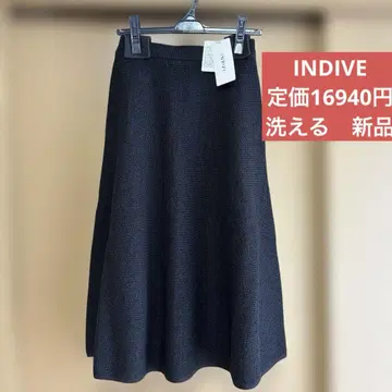 INDIVI 택 포함 새상품 워셔블 플레어 스커트 화지 혼방 소재