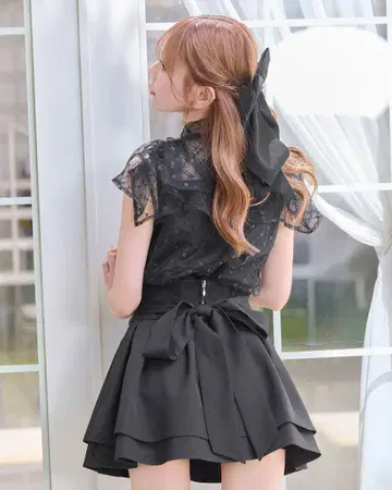 미셸 마카롱 M 슬림 레그 리본 스커트 블랙