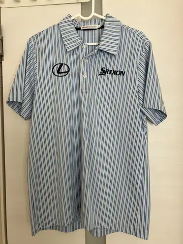 Srixon 렉서스 로고 부착 스카이블루, 화이트 스트라이프 피케 셔츠