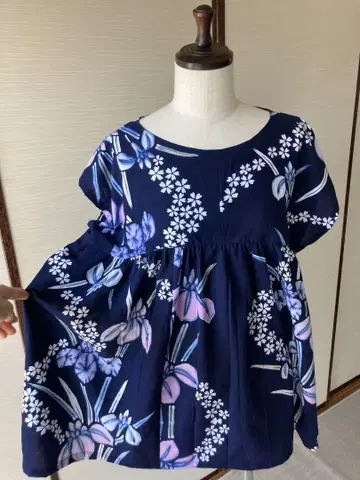 기모노 유카타 리메이크 셔링 블라우스 단 둥근 카라 타입