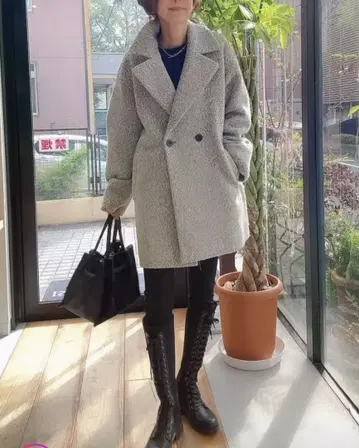 ABAHOUSE 미사용 새상품 그레이 울 혼방 더블 브레스트 코트