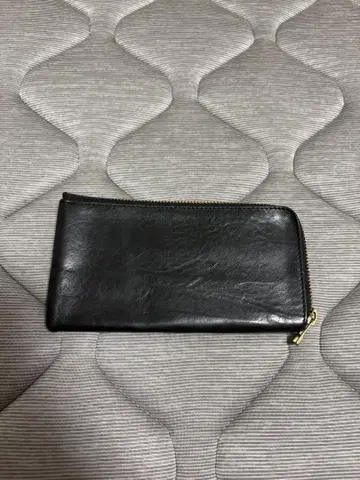 블랙 가죽 지퍼식 장지갑