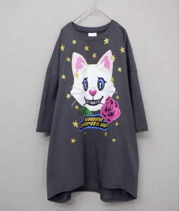 스칼라 151642: 장미를 문 고양이 무늬 라메 프린트 튜닉
