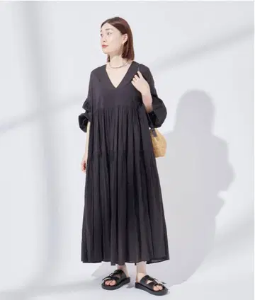 오간자 V넥 원피스 블랙