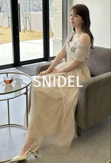 SNIDEL 컷 콤비 튤 드레스