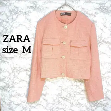 [빅 사이즈] ZARA 더블 포켓 트위드 노카라 자켓 M