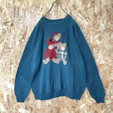 vintage USA 애니멀 무늬 곰 자수 BIG 맨투맨 헤인즈