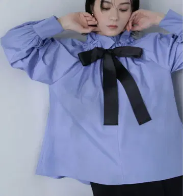 리본 블라우스 NATURAL BEAUTY BASIC 셔츠 블라우스 블루