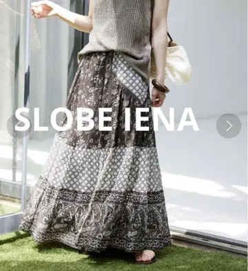 새상품급 SLOBE IENA 인도산 패널 프린트 트리밍 스커트