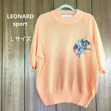 LEONARD sport 오렌지 물고기 자수 니트 스웨터 반팔