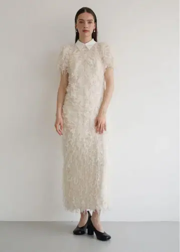 Acka lame fringe puff dress