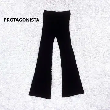 PROTAGONISTA 울 리브 니트 팬츠 리브 블랙 플레어