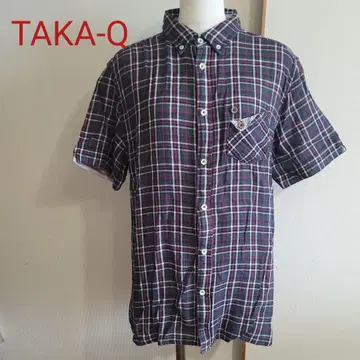TAKA-Q 반팔 체크 셔츠 LL 버튼 다운 더블 거즈 소재