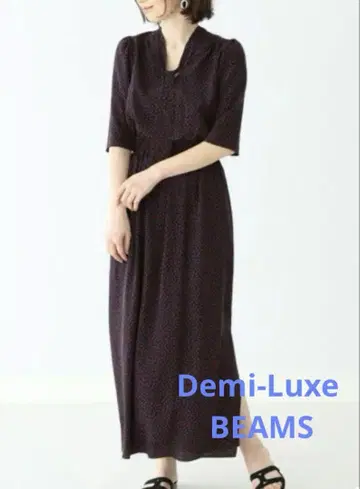 새상품급 Demi-Luxe BEAMS 네이비 빨간색 도트 반팔 롱 원피스