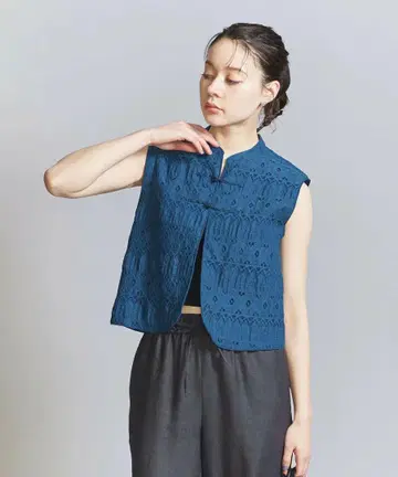 UNITED ALLOWS 차이나풍 레이스 & 리본 슬리브리스 상의 베스트