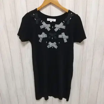 Super Beauty 블랙 리본 장식 튜닉 L42
