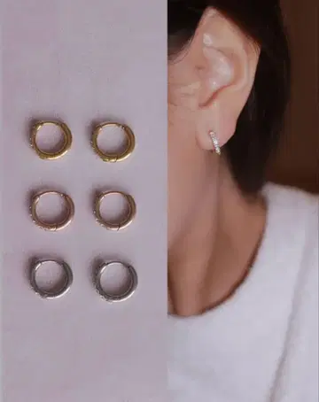 SASSY ANGEL 지르코니아 라인 후프 귀걸이 8mm 핑크 골드