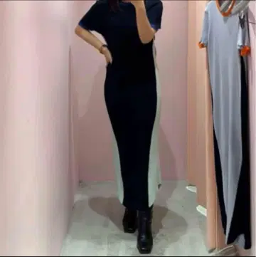 노마티디 cut out rib dress 배색 니트 원피스