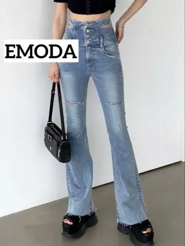 [새상품급] EMODA 사이드 오픈 하이웨스트 플레어 패깅스 S 사이즈