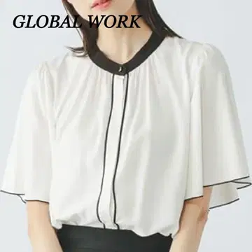 GLOBAL WORK 파이핑 반팔 블라우스 셔츠 화이트 L