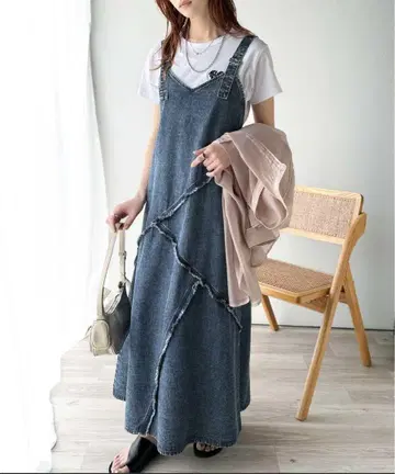 [새상품] 데님 살로펫 프린지 디자인 원피스