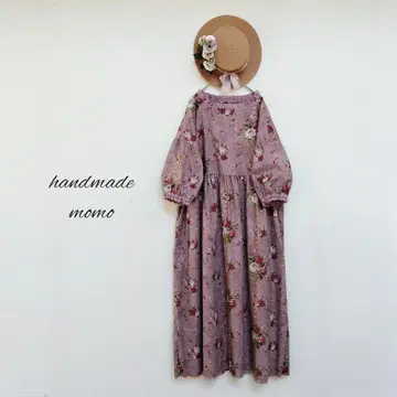 handmade 클래식한 꽃무늬 개더 원피스 free 7분 소매