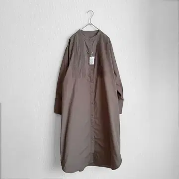 미사용 어반 리서치 코튼 원피스 밴드 칼라 핀턱 브라운