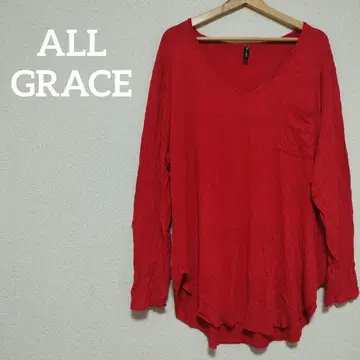 ALL GRACE 레드 [ 4X ] V넥 긴팔 티셔츠 심플