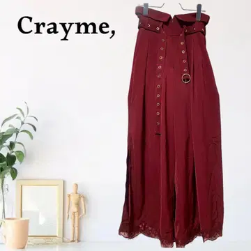 zB648 [ F ] Crayme, 슬릿 새틴 와이드 팬츠 버튼 프론트