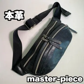 master-piece 천연 가죽 주름 가죽 바디백 힙색 블랙 가죽