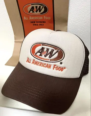 [택 포함 새상품] 브라운 A&W 캡 블랙 모자 메쉬 종이 봉투
