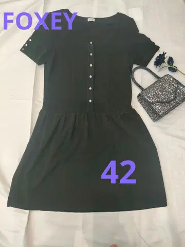 FOXEY 블랙 반팔 무릎 기장 원피스 L 42