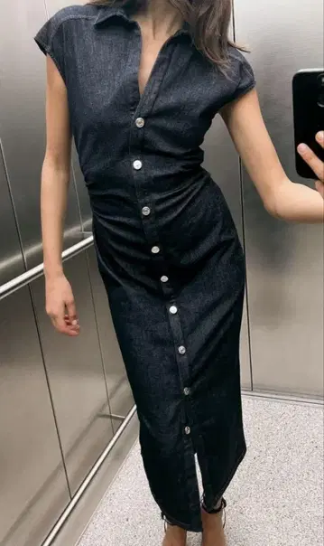 ZARA S 사이즈 핏 미디 셔츠 원피스 자라 데님 셔츠 원피스