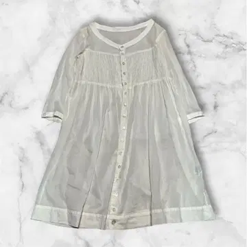 스나오 쿠와하라 튜닉 원피스 셔링 비침 7부 소매 화이트 M