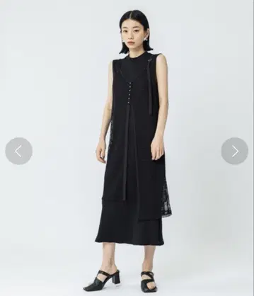 UNITED TOKYO 메쉬 캐미 레이어드 원피스 (블랙)